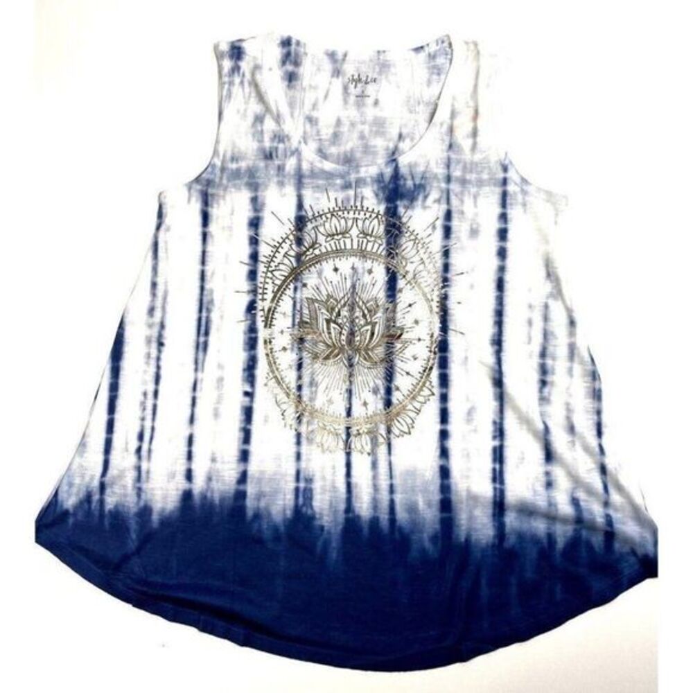 Style‎ & Co Shirt Top Medium Blue White Tie-Dyed